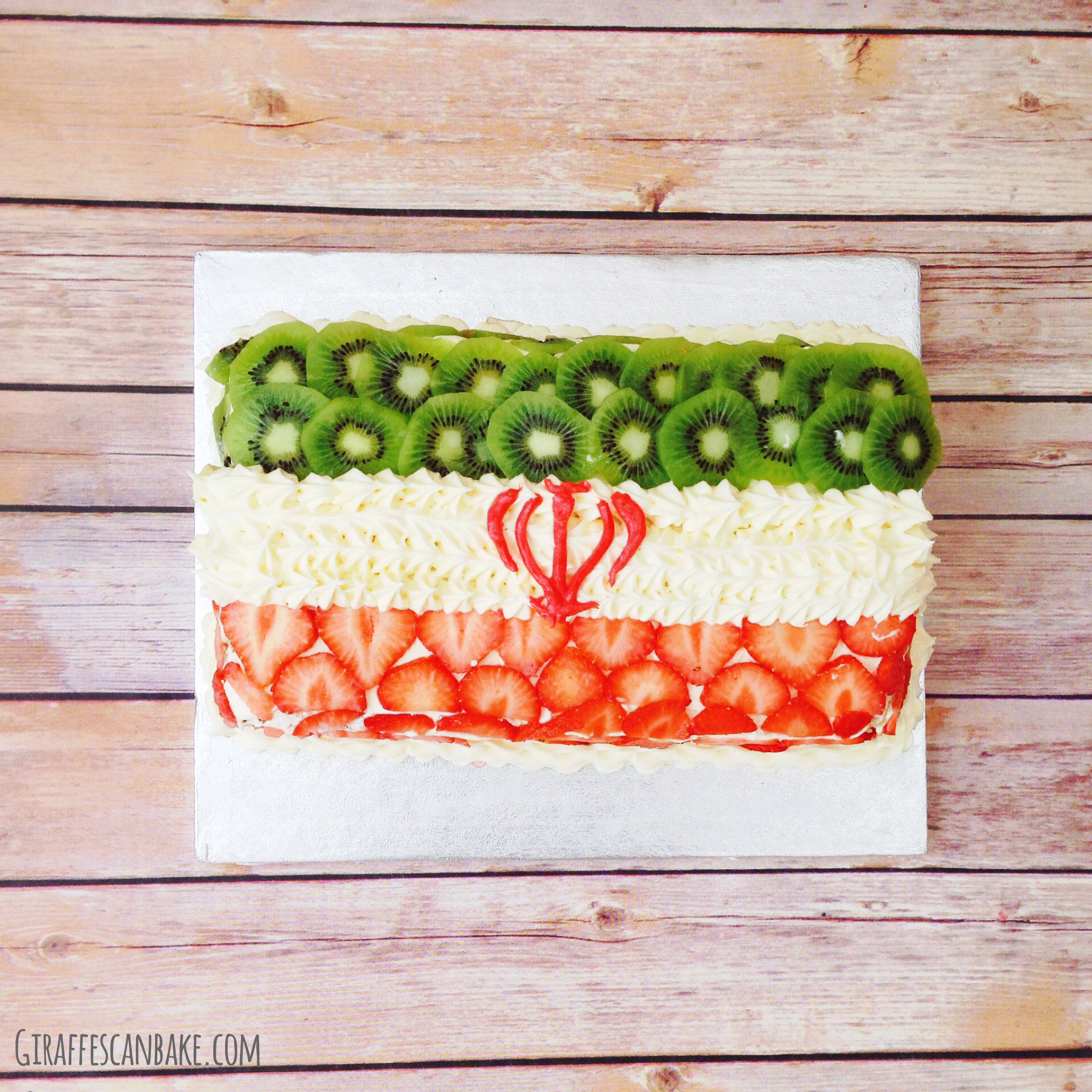 Iran Flag Vanilla Cake with Strawberries and Kiwii