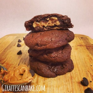 Peanut Butter Stuffed Double Chocolate Chip Cookies