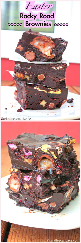 Overloaded Easter Rocky Road Brownies - fudgey, gooey and chock full of Easter Candy  | Giraffes Can Bake