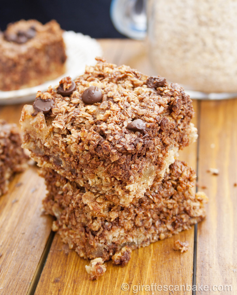 Coconut, Ginger and Chocolate Oat Bars by Giraffes Can Bake - chewy oat bars, packed full of flavour. So easy to make, they're perfect lunch box snack! 
